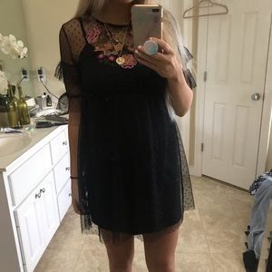 Black sheer floral mini dress